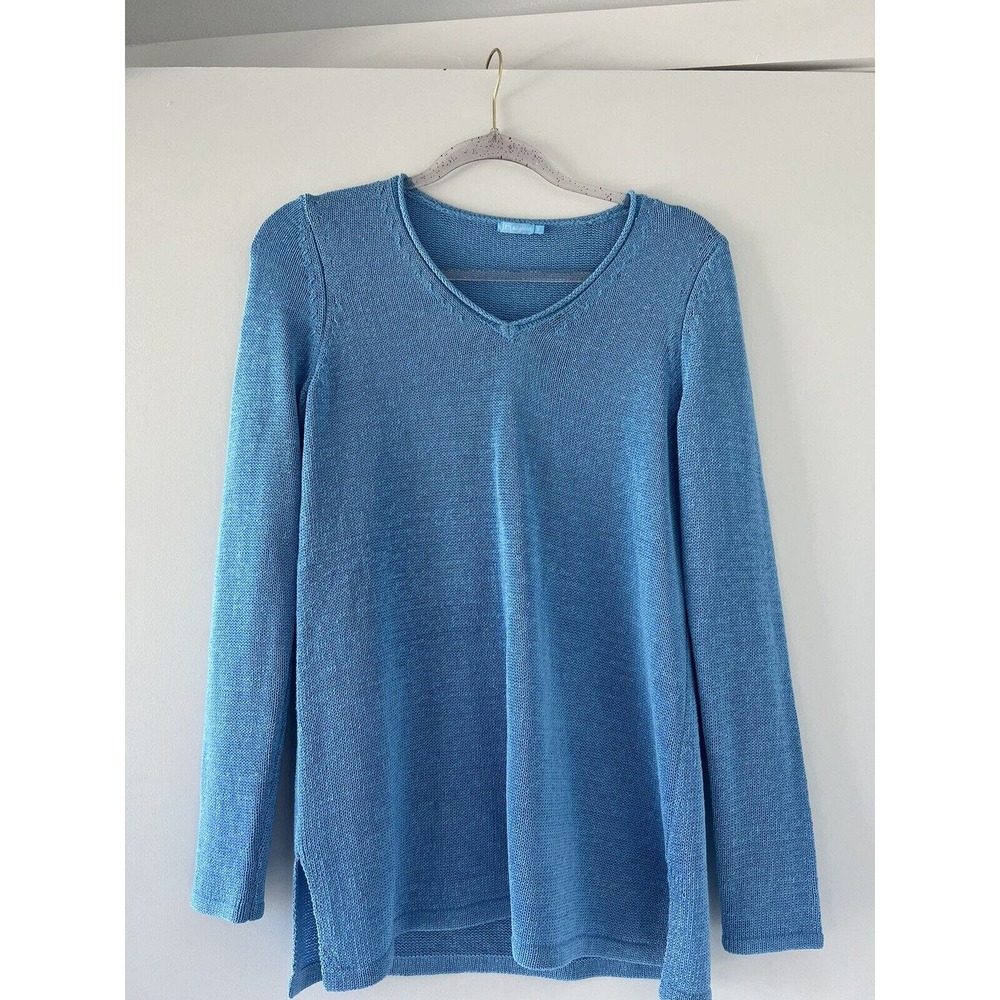 J McLaughlin Blue Havana Yarn Cotton Blend Knit Long Sleeve Sweater Size Small